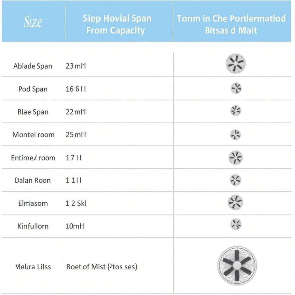 Royal Mist Fan Size Comparison Chart