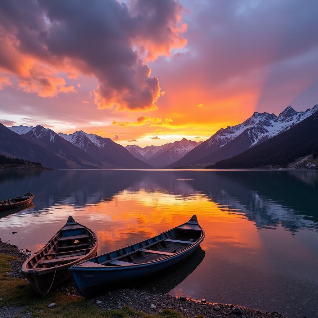 Saiful Muluk Lake in Pakistan's Naran Valley at Sunset