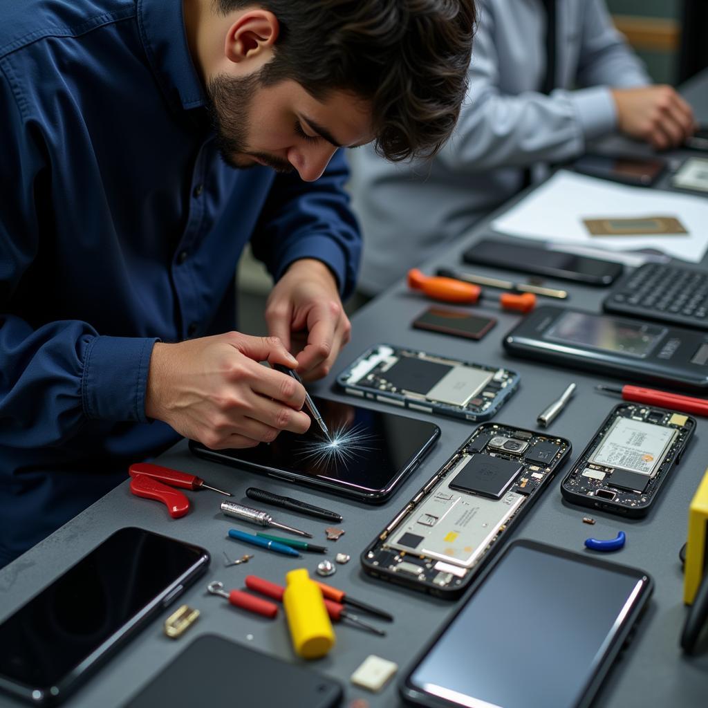 Samsung S9 panel replacement process in a Pakistani repair shop