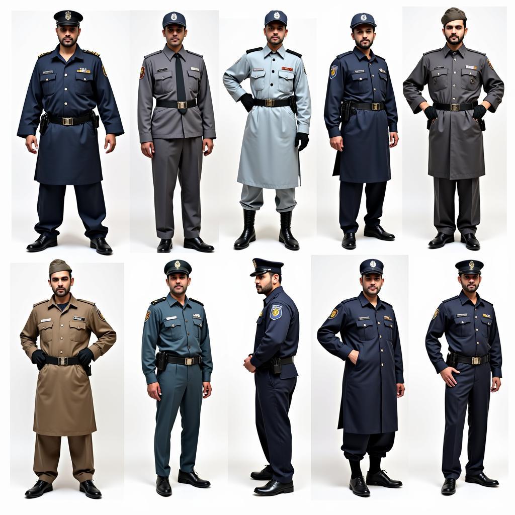 Various styles of security guard uniforms in Pakistan