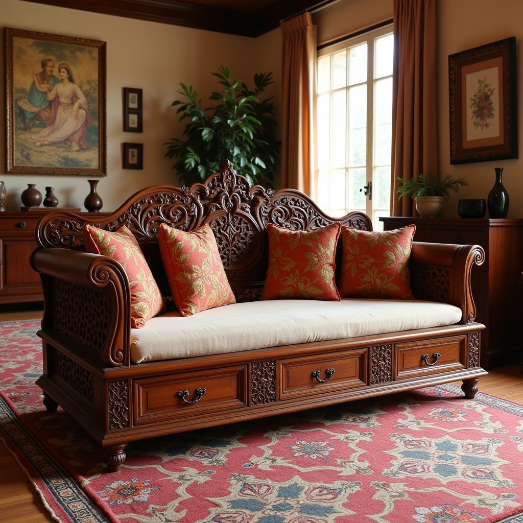 Sheesham Wood Sofa Set in a Pakistani Living Room