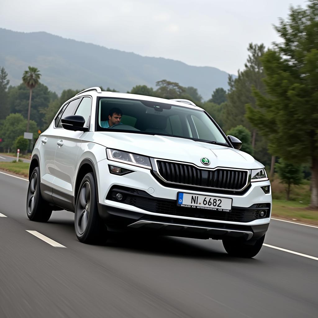 Skoda Kodiaq on a Pakistani Road