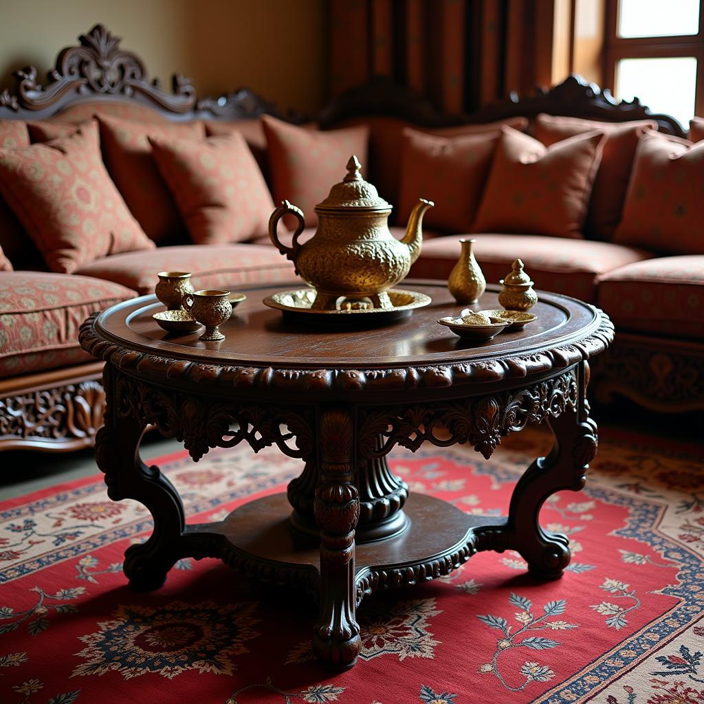 Traditional Carved Wooden Center Table Pakistan