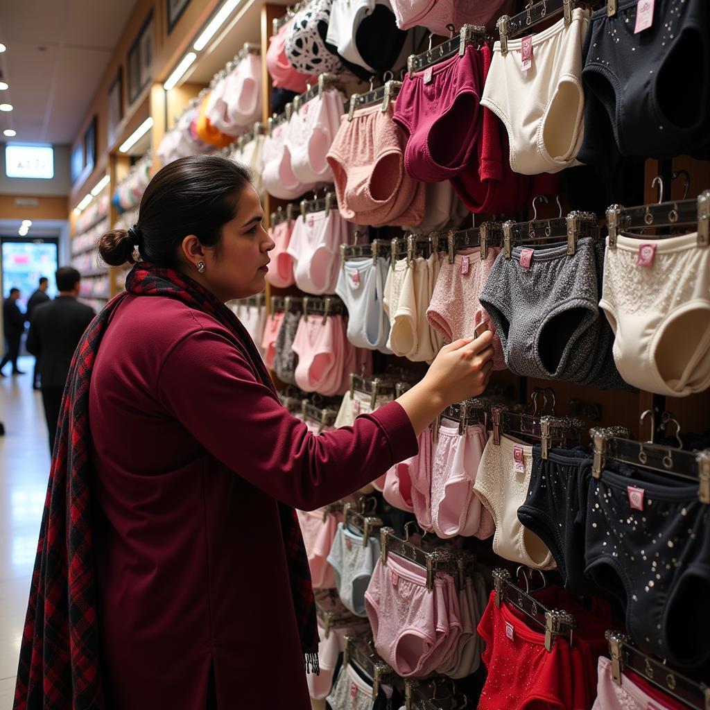 A person shopping for underwear in a Pakistani store.