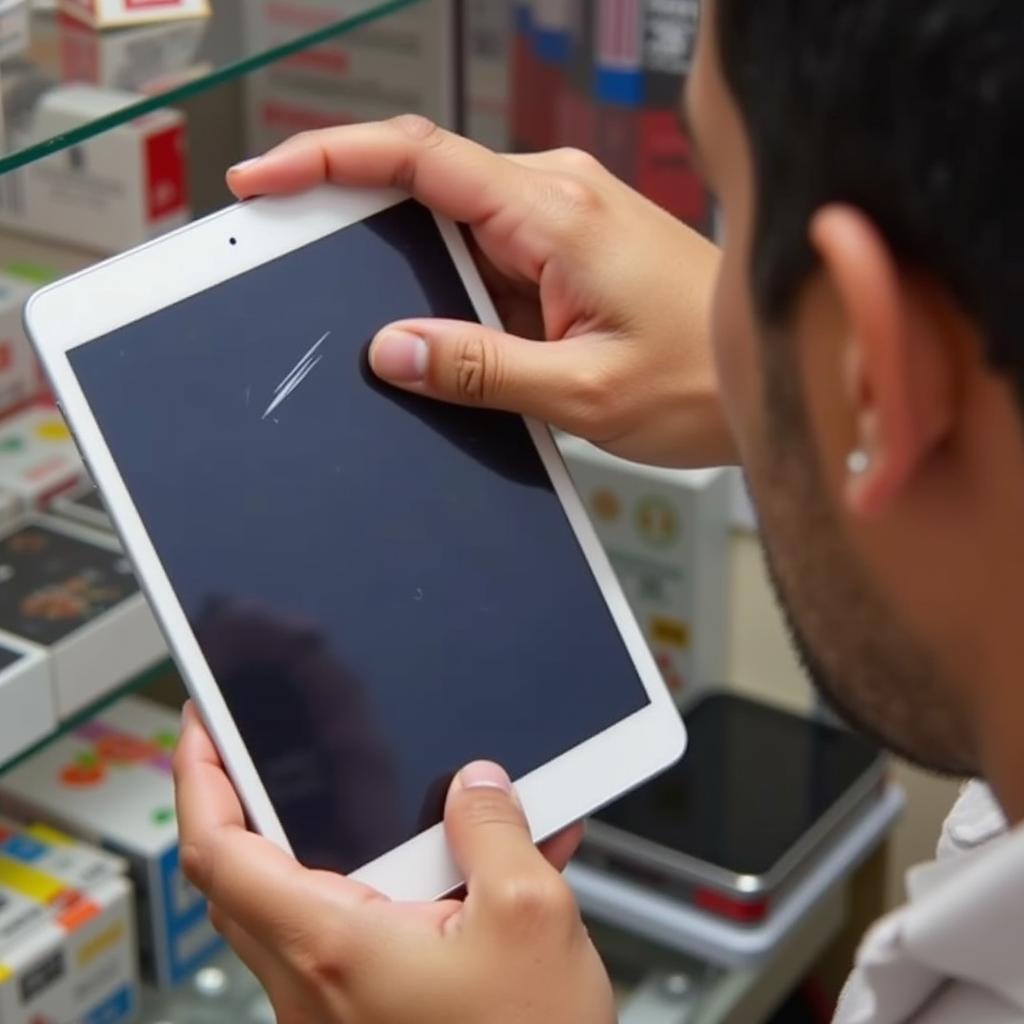 Inspecting a used iPad Mini 1 for functionality and damage in Pakistan