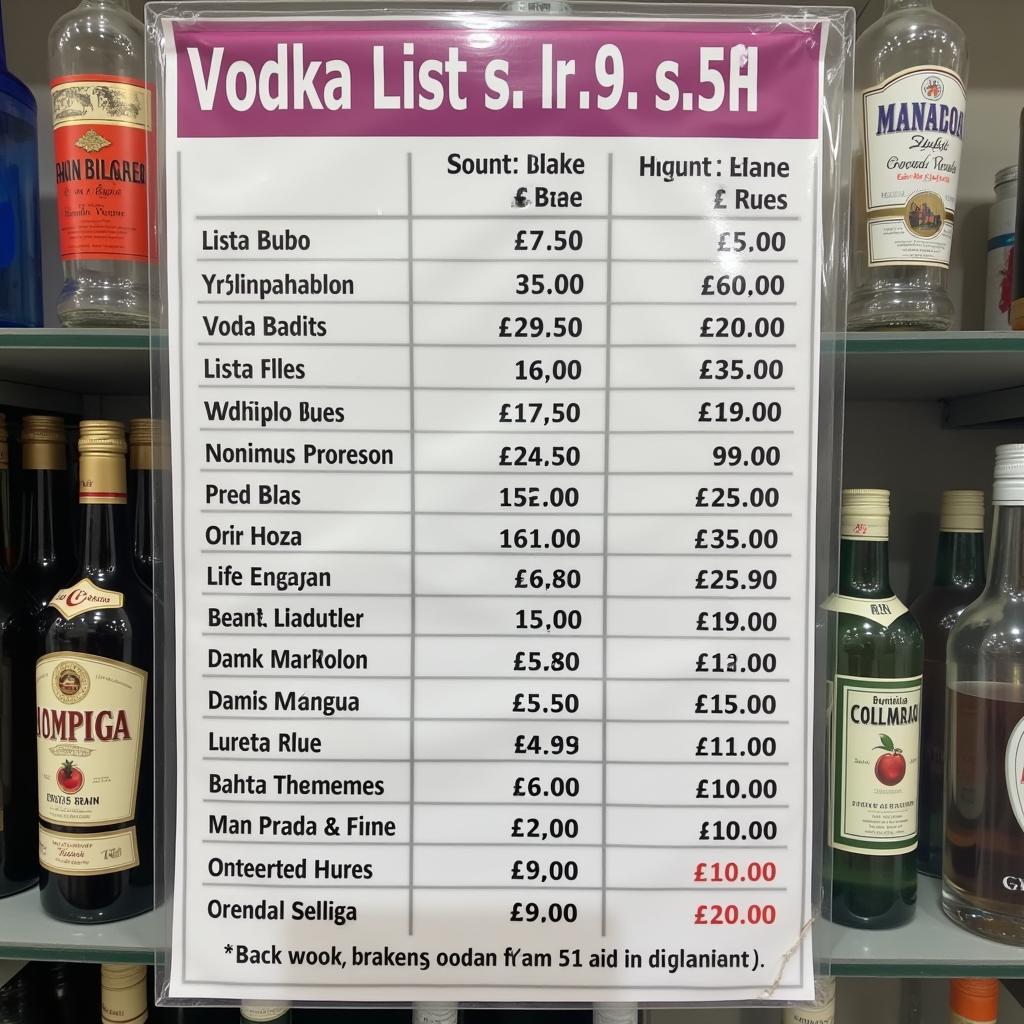 Vodka Price List in a Pakistani Store