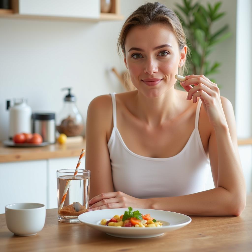 A woman taking a multivitamin