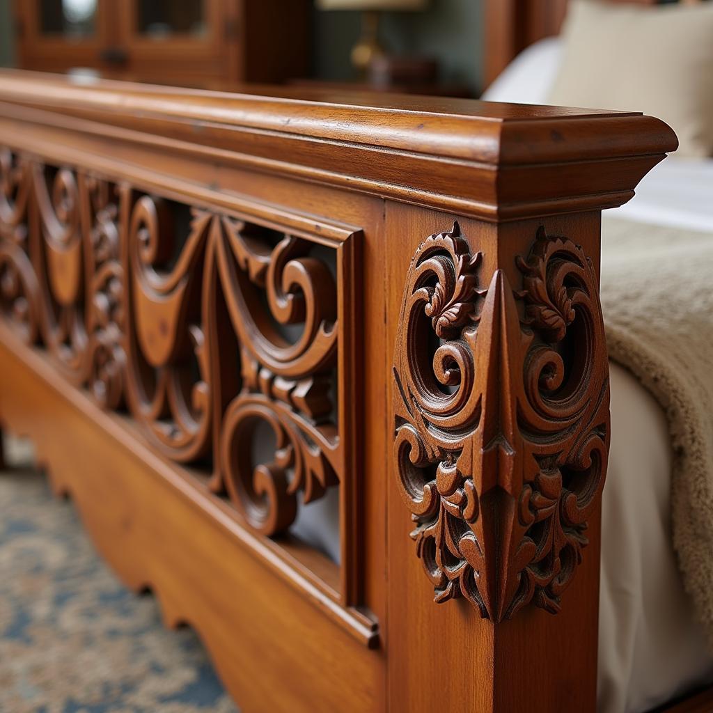 Intricate Carving Details on a Sheesham Wood Bed Frame