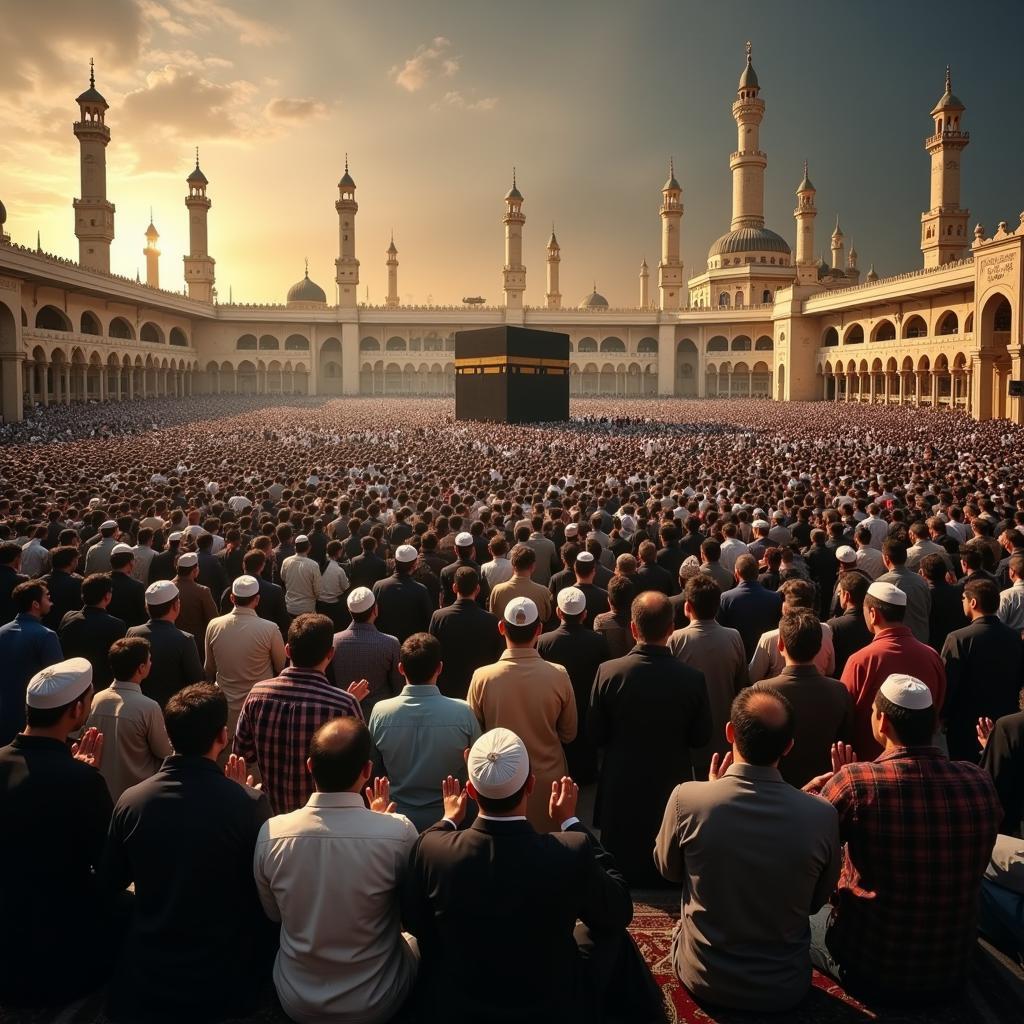 Muslims praying in a mosque on 1st Zil Hajj