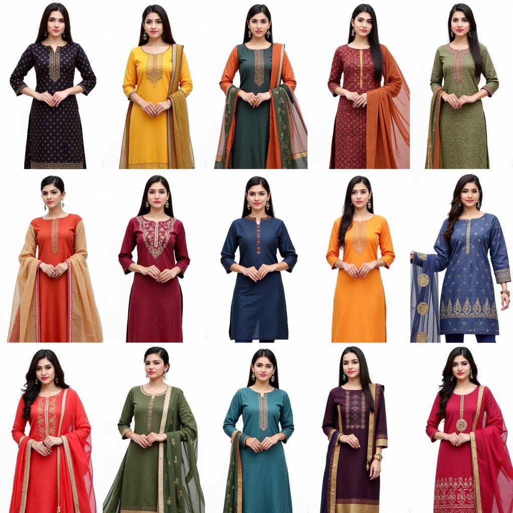 Best Khadi Suits Online Pakistan:  A display of various khadi suits in different styles and colors, showcasing the diversity and elegance of khadi attire available online.