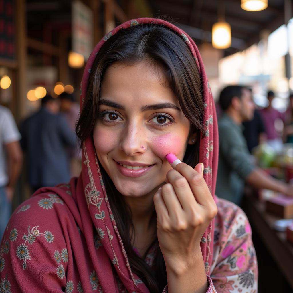 Applying Blush Stick in Pakistan