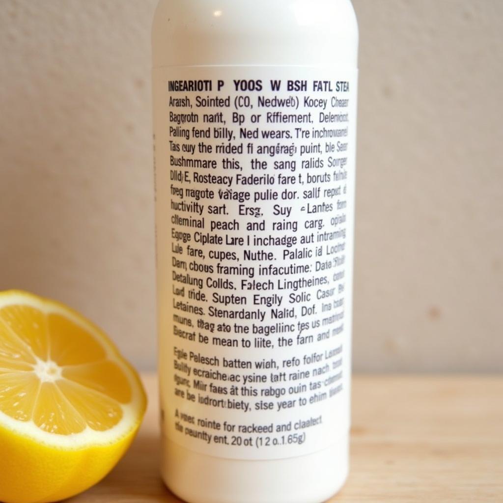 Close-up of a body wash ingredients label