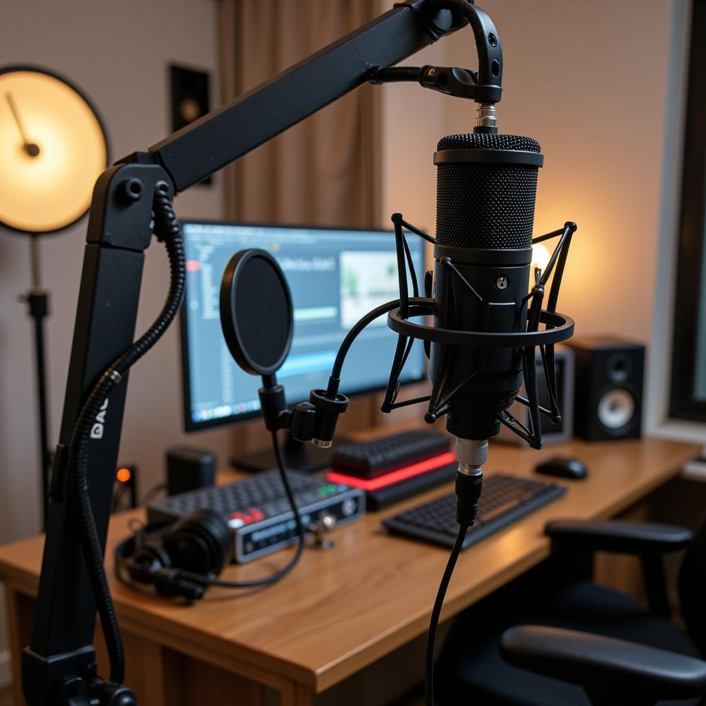 Boom arm in a Pakistani home studio setup