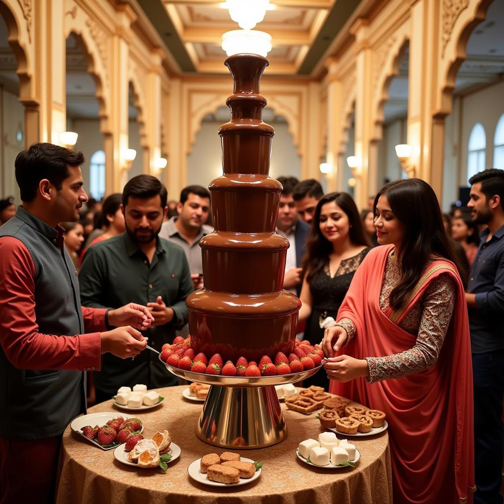 Chocolate fountain at a Pakistani wedding reception