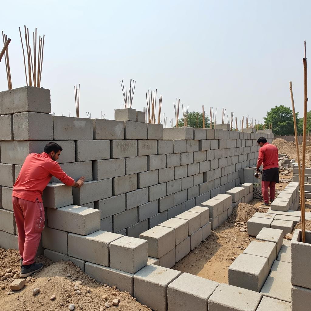 Concrete Block Wall Construction in Pakistan