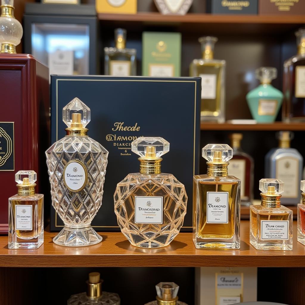 Diamond perfume bottles displayed in a Pakistani store