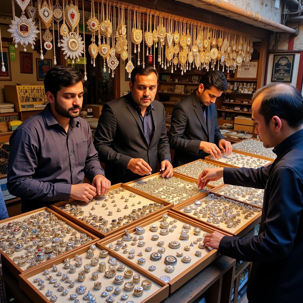 Diamond Prices in Pakistan: A bustling market scene with vendors showcasing various diamond jewelry.