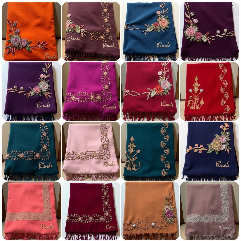 Various types of velvet shawls available in Pakistan, showcasing different designs, colors, and embellishments.