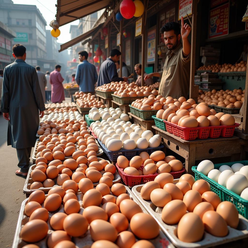 Egg prices at a bustling market in Pakistan