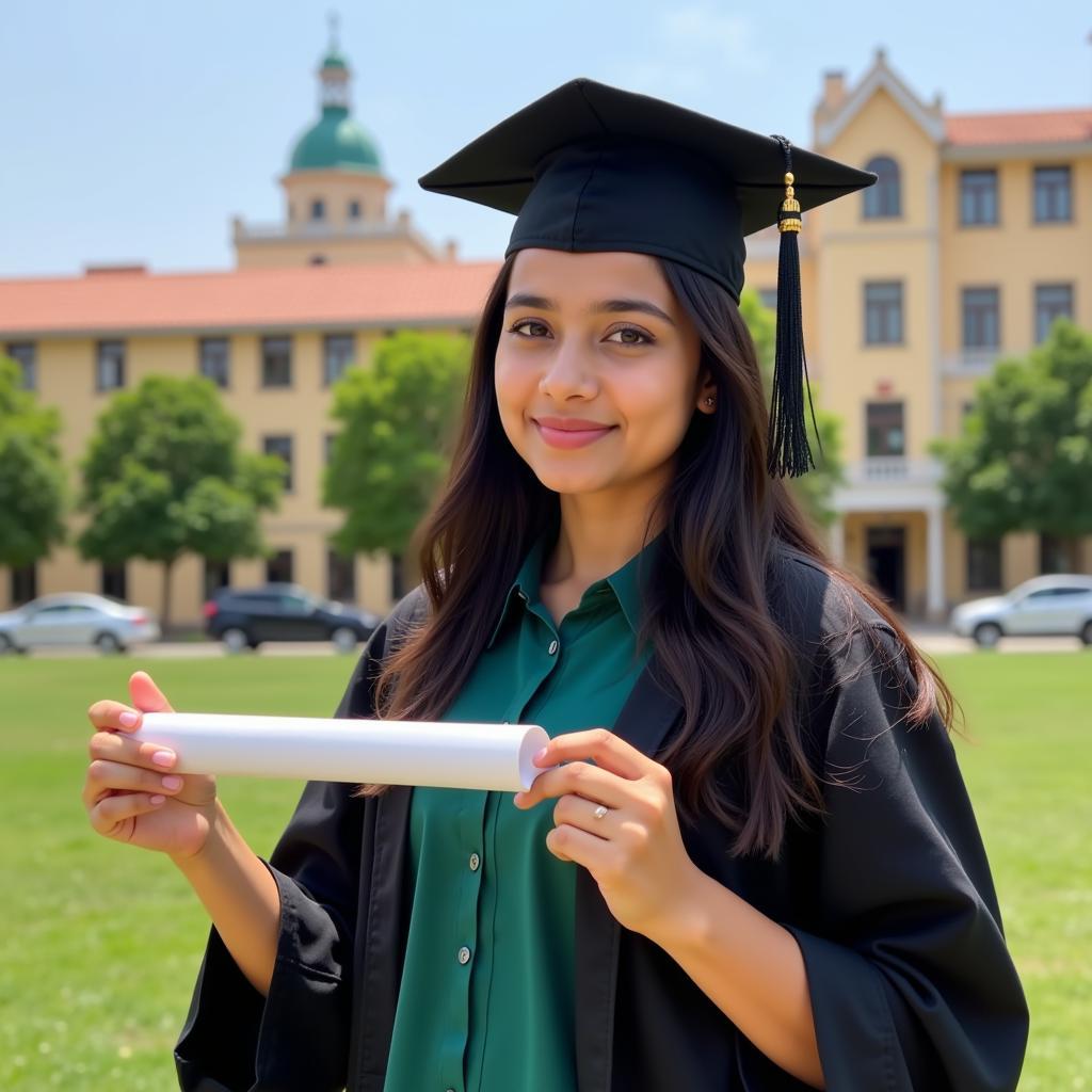 A Pakistani student proudly holding their HND diploma