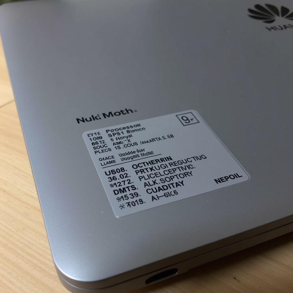 Close-up of Huawei Laptop Specifications Label