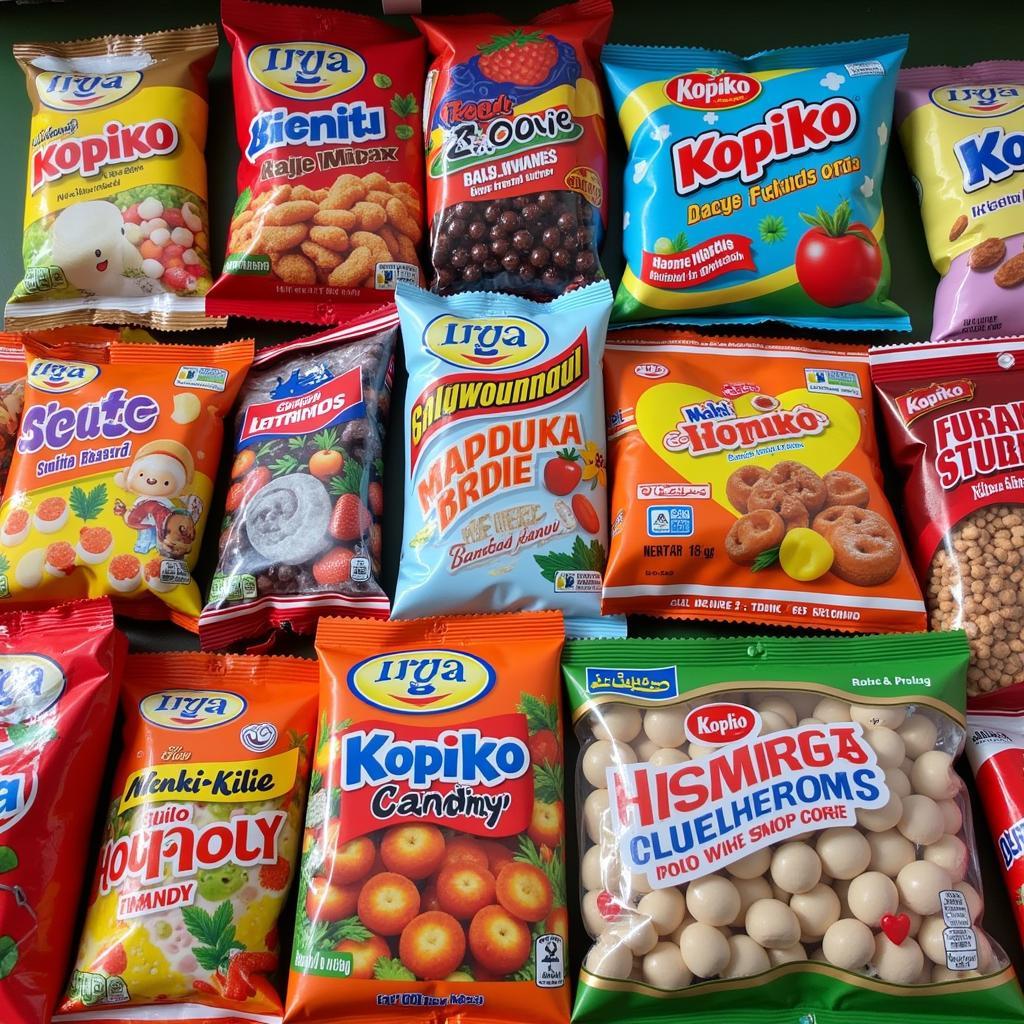 Various international flavors of Kopiko coffee candy available in an imported goods store in Pakistan