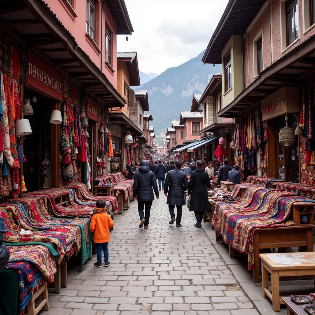 Vibrant Local Market in Kashmir with Handicrafts