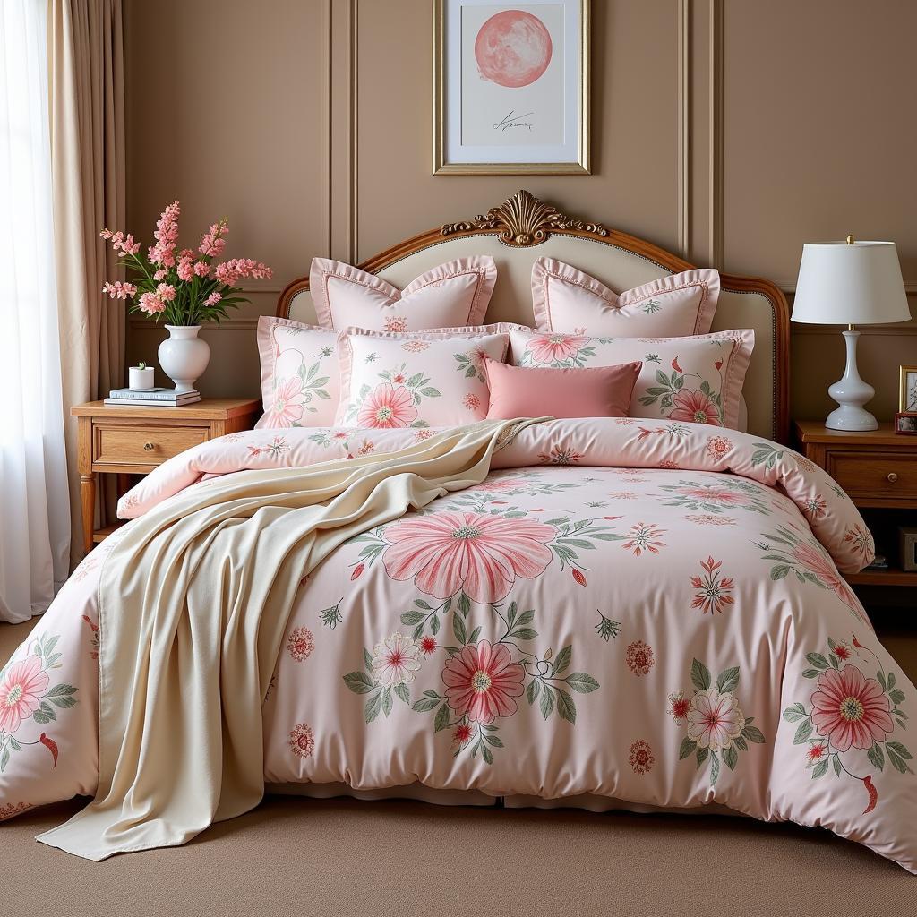 Luxury Pakistani Bed Sheet Designs with Floral Patterns