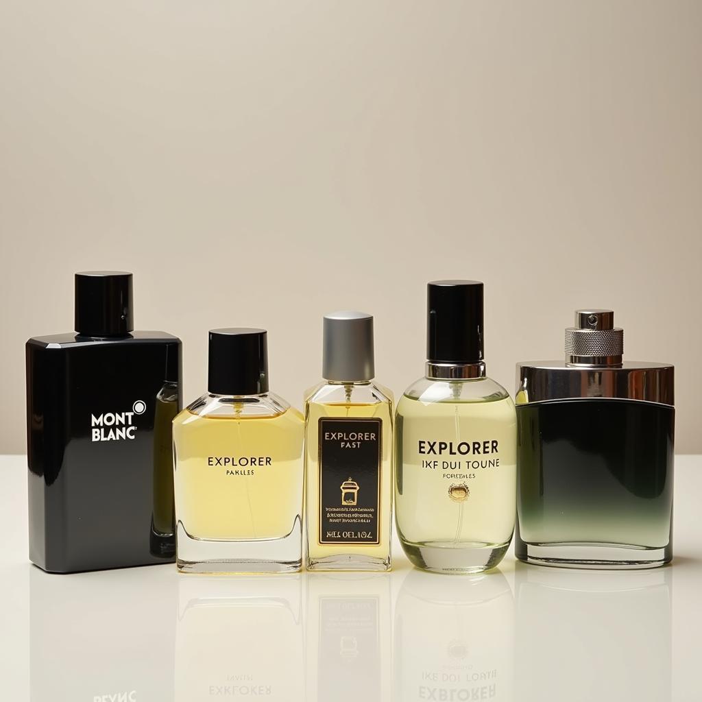 Various perfume bottles displayed alongside Mont Blanc Explorer, representing similar fragrance alternatives available in Pakistan.