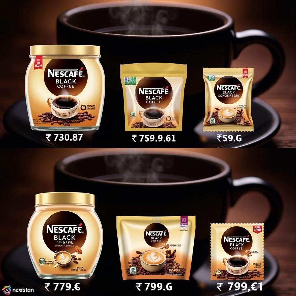 Nescafe Black Coffee Price in Pakistan: A visual representation of different Nescafe Black Coffee packaging available in Pakistan with their respective price tags.