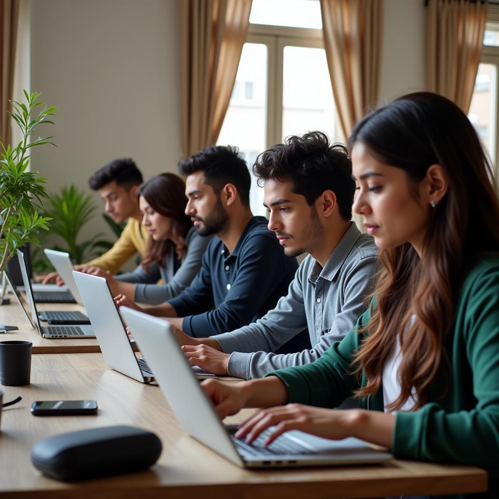 Freelancers working on laptops in Pakistan