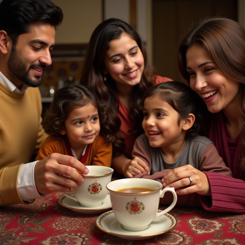 Pakistani Family Enjoying Tea Time