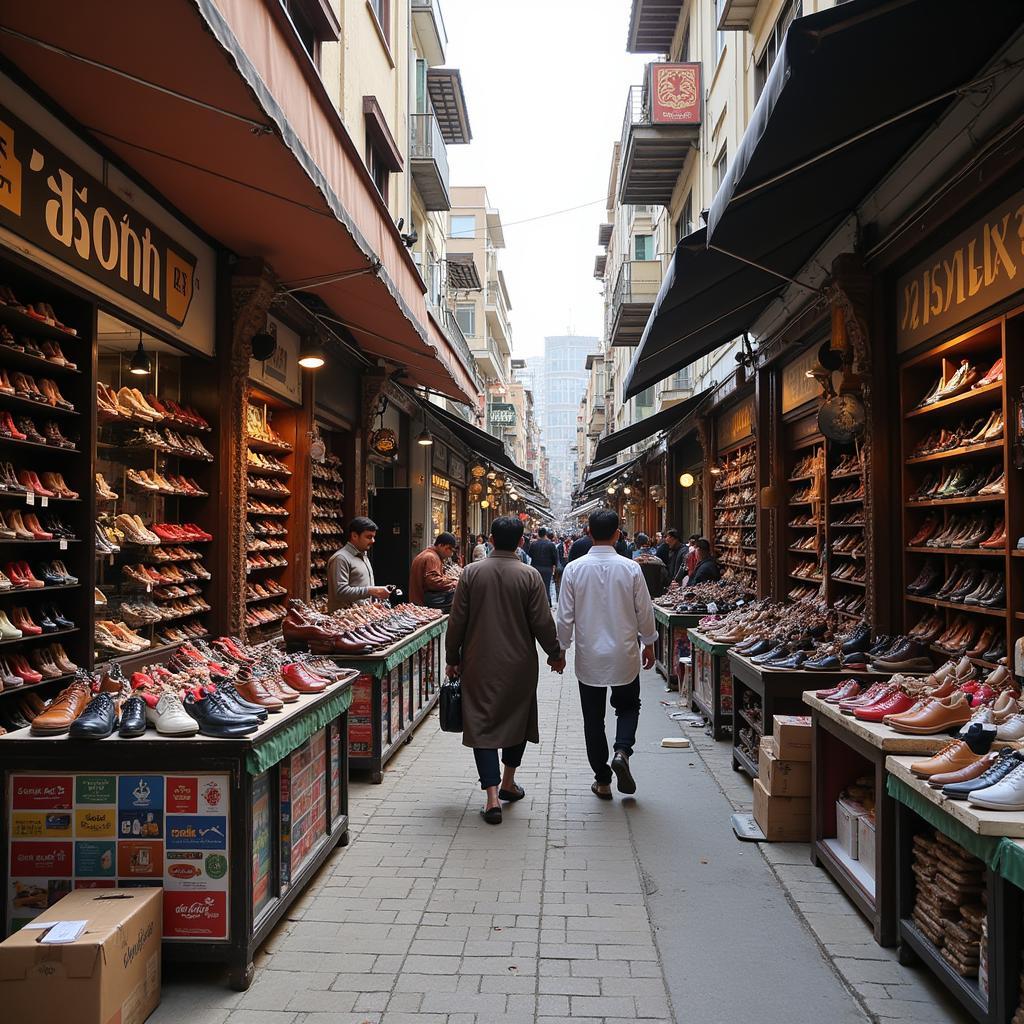 Traditional and modern marketplaces in Pakistan where men's leather sandals are sold