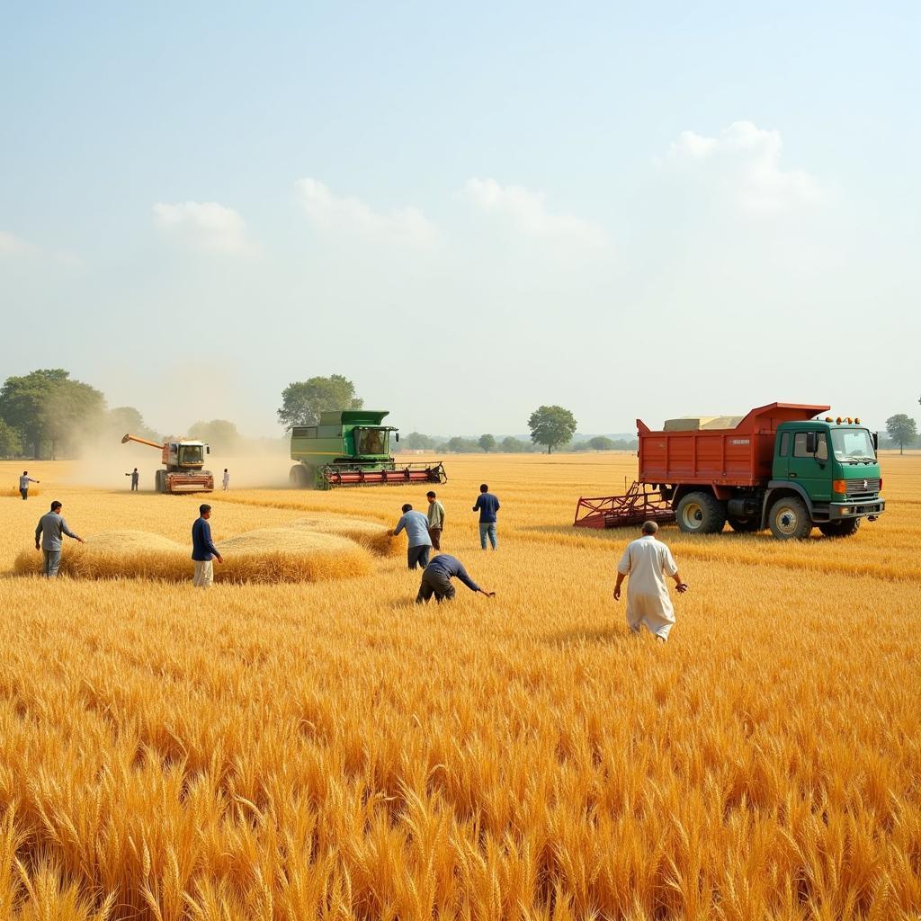 Harvesting Wheat in Pakistan: Farmers harvesting wheat in a field.