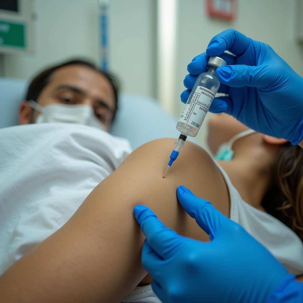 Patient receiving imipenem injection in a hospital in Pakistan