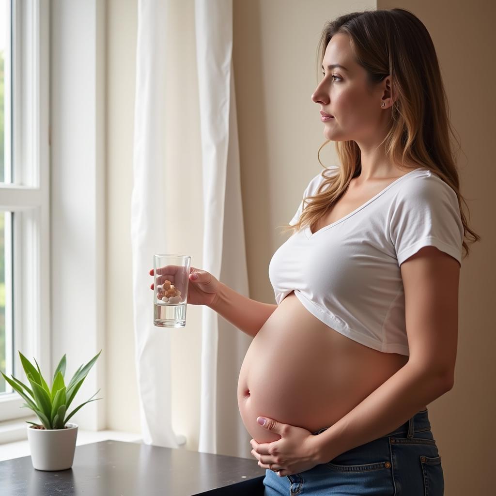 Pregnant woman taking iron tablets