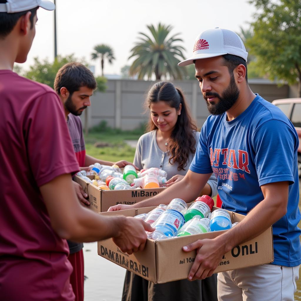 Qatar Charity distributing aid in a flood-affected area in Pakistan