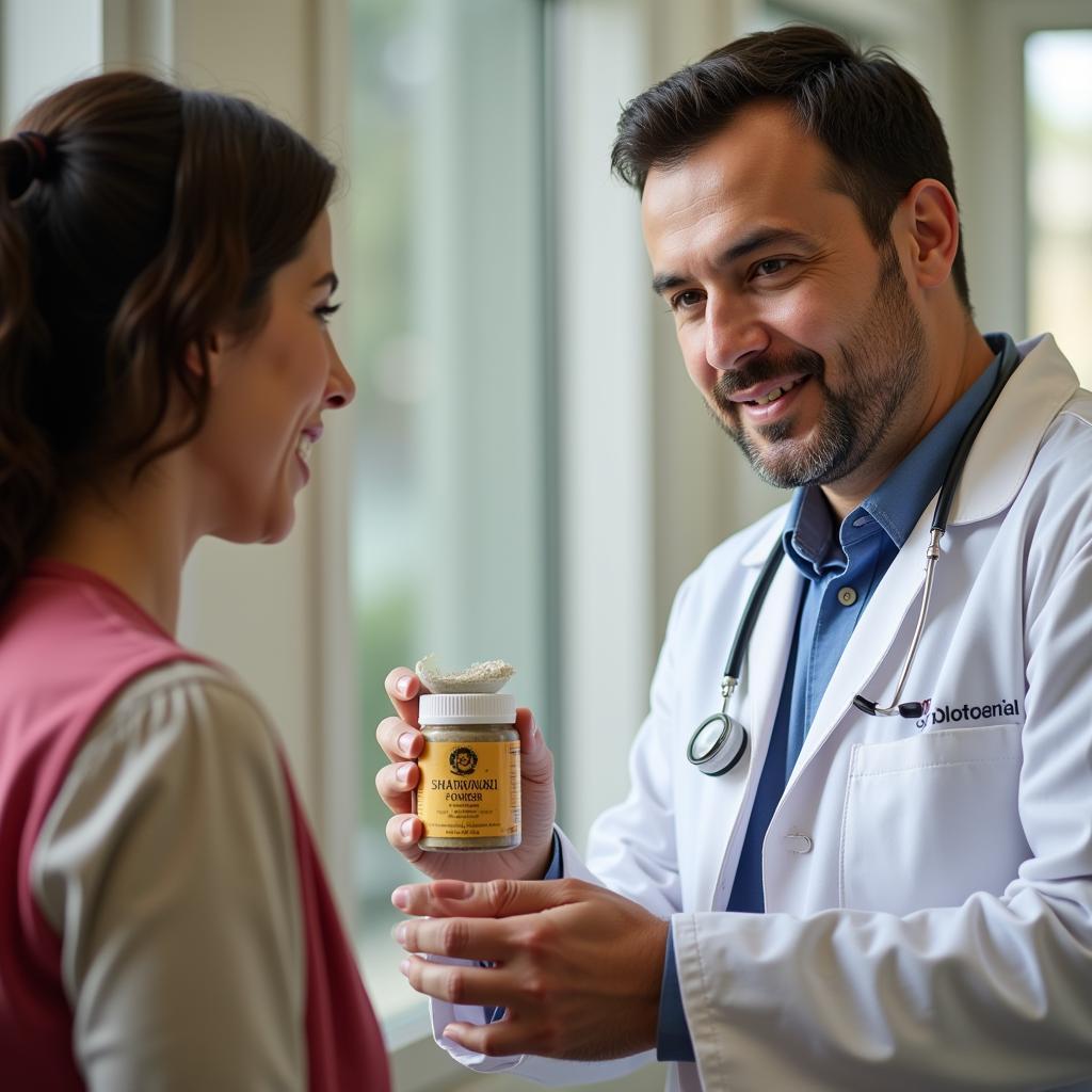 A doctor consulting a patient about shatavari powder in Pakistan.