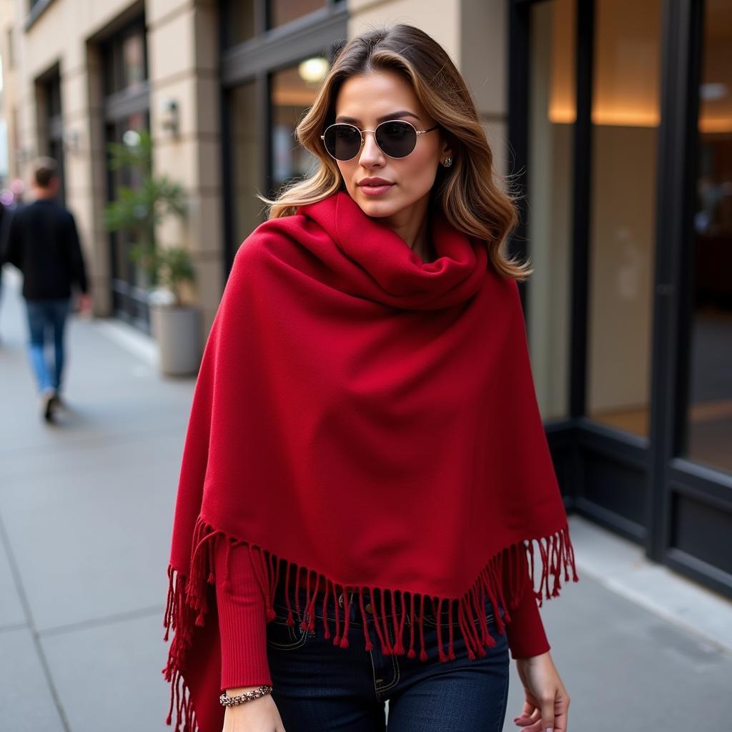 Elegant woman wearing a pashmina shawl