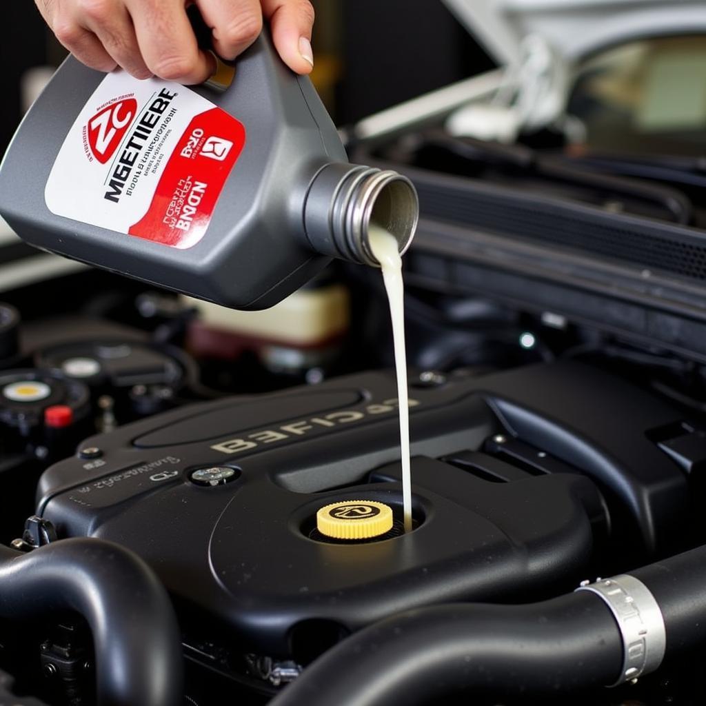 Zic 0W20 Oil Being Poured into a Car Engine