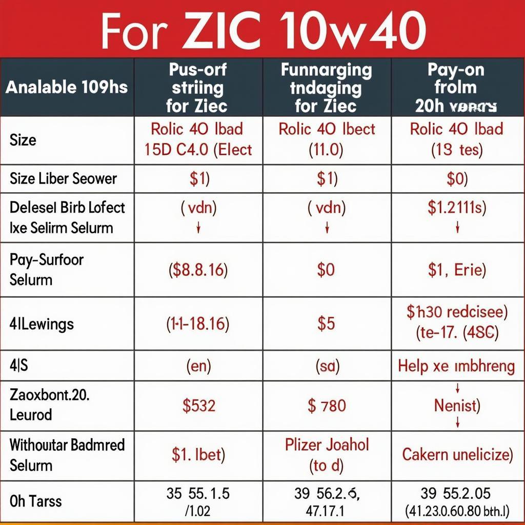 Zic 10w40 Price Comparison Chart